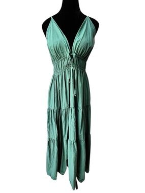 Young Fabulous & Broke Maxi Peasant Dress Size Medium Forest Green Boho Flowy